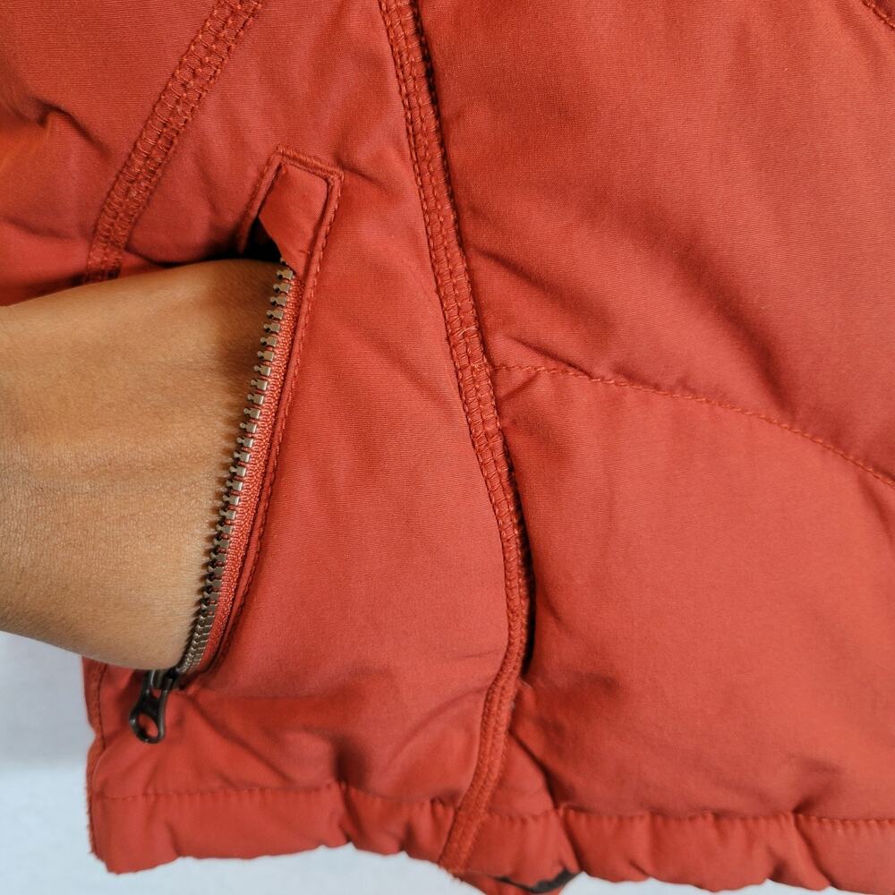 Athleta Womens Quilted Down Faux Fur Hooded Puffer Vest Size XS Orange Hiking - Picture 3 of 11